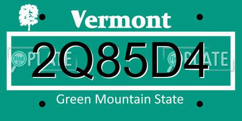 2Q85D4 Vermont License Plate
