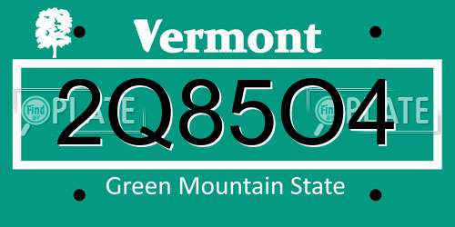2Q85O4 Vermont License Plate