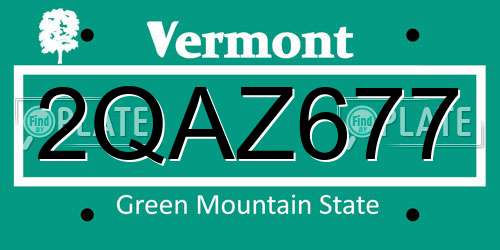 2QAZ677 Vermont License Plate
