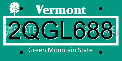 2QGL688 Vermont License Plate