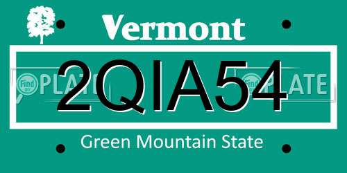 2QIA54 Vermont License Plate