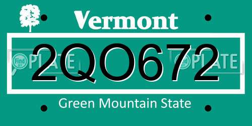 2QO672 Vermont License Plate