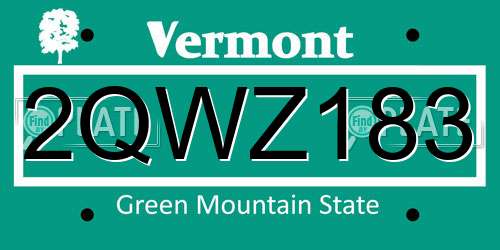 2QWZ183 Vermont License Plate