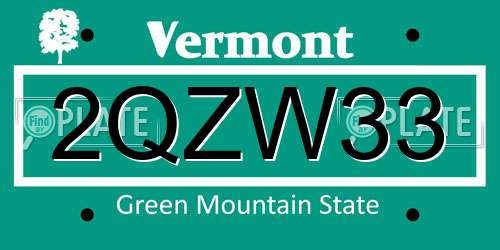 2QZW33 Vermont License Plate