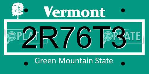 2R76T3 Vermont License Plate