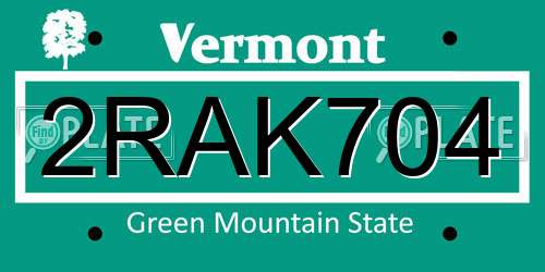 2RAK704 Vermont License Plate