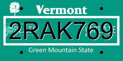 2RAK769 Vermont License Plate