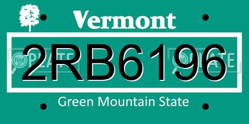 2RB6196 Vermont License Plate
