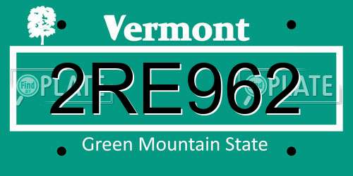 2RE962 Vermont License Plate