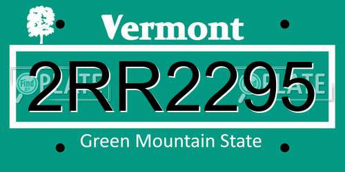 2RR2295 Vermont License Plate