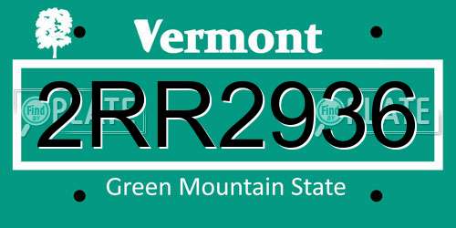 2RR2936 Vermont License Plate
