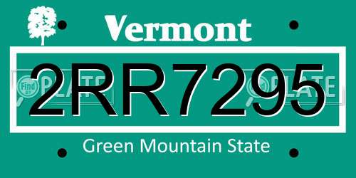 2RR7295 Vermont License Plate