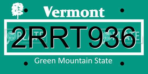 2RRT936 Vermont License Plate