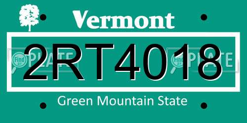 2RT4018 Vermont License Plate