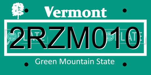 2RZM010 Vermont License Plate