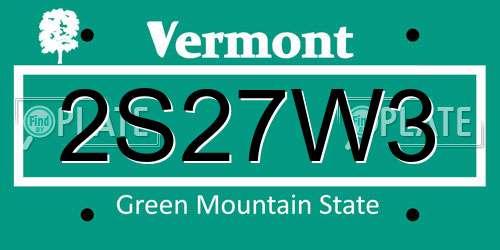 2S27W3 Vermont License Plate