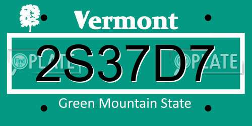 2S37D7 Vermont License Plate