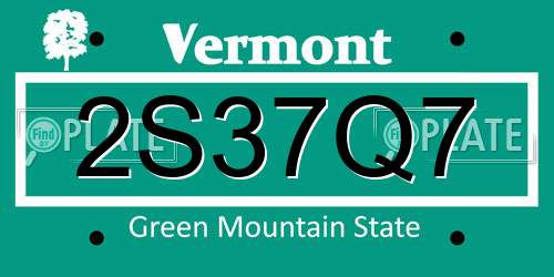 2S37Q7 Vermont License Plate