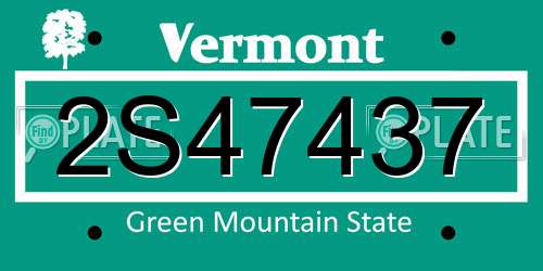 2S47437 Vermont License Plate
