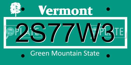 2S77W3 Vermont License Plate