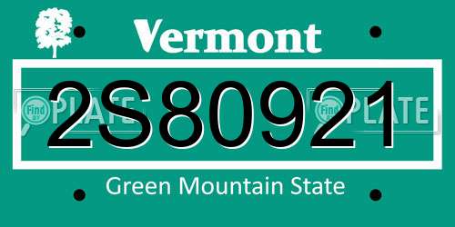 2S80921 Vermont License Plate