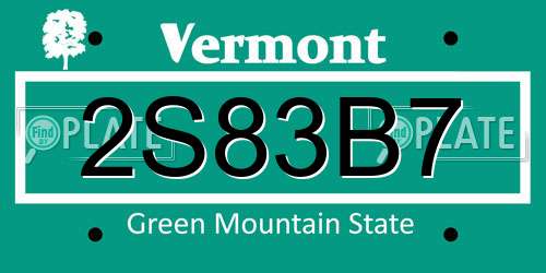 2S83B7 Vermont License Plate