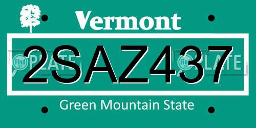 2SAZ437 Vermont License Plate