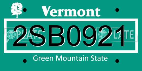 2SB0921 Vermont License Plate