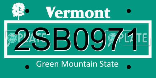 2SB0971 Vermont License Plate