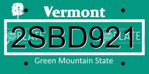 2SBD921 Vermont License Plate