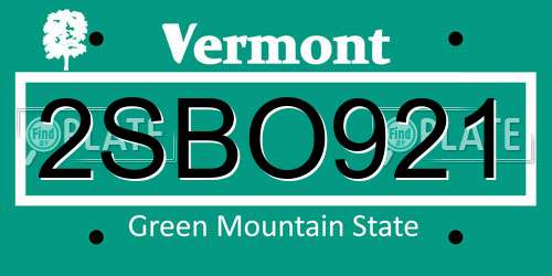 2SBO921 Vermont License Plate
