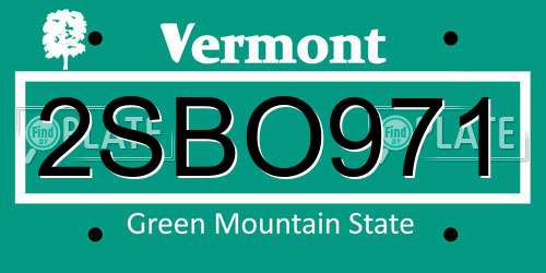 2SBO971 Vermont License Plate