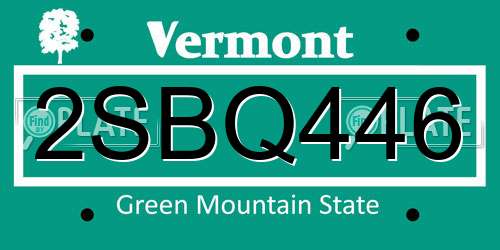 2SBQ446 Vermont License Plate