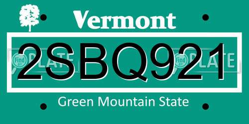 2SBQ921 Vermont License Plate