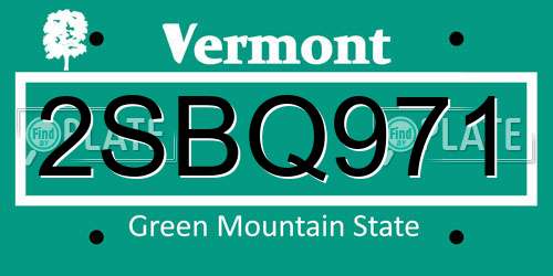 2SBQ971 Vermont License Plate