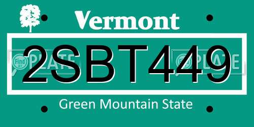 2SBT449 Vermont License Plate