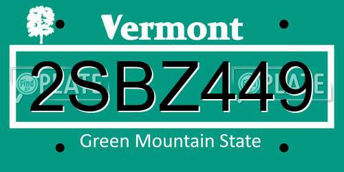 2SBZ449 Vermont License Plate