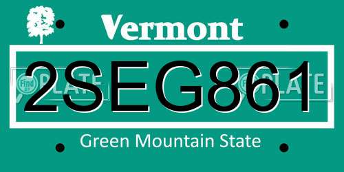 2SEG861 Vermont License Plate