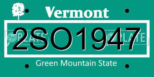 2SO1947 Vermont License Plate