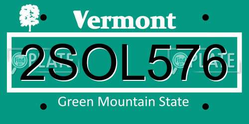 2SOL576 Vermont License Plate