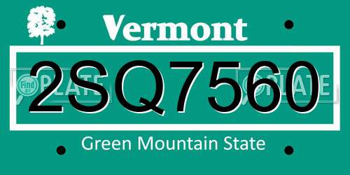 2SQ7560 Vermont License Plate