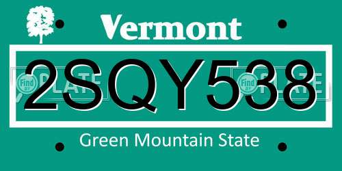 2SQY538 Vermont License Plate