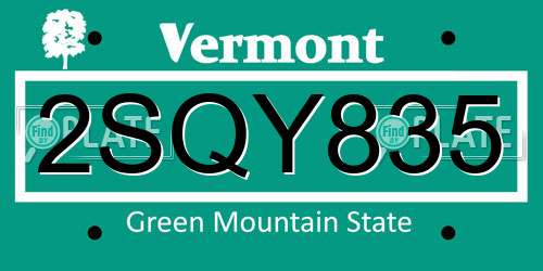 2SQY835 Vermont License Plate
