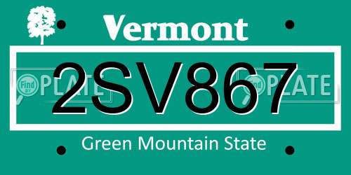 2SV867 Vermont License Plate