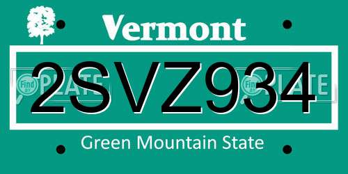 2SVZ934 Vermont License Plate