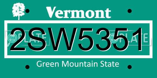 2SW5351 Vermont License Plate