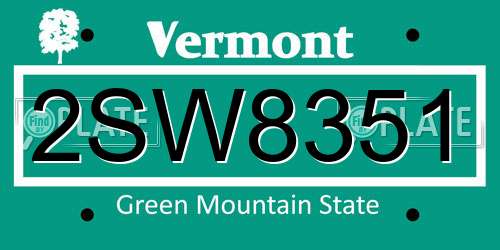 2SW8351 Vermont License Plate