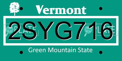 2SYG716 Vermont License Plate