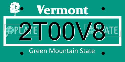 2T00V8 Vermont License Plate