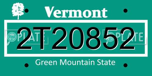 2T20852 Vermont License Plate